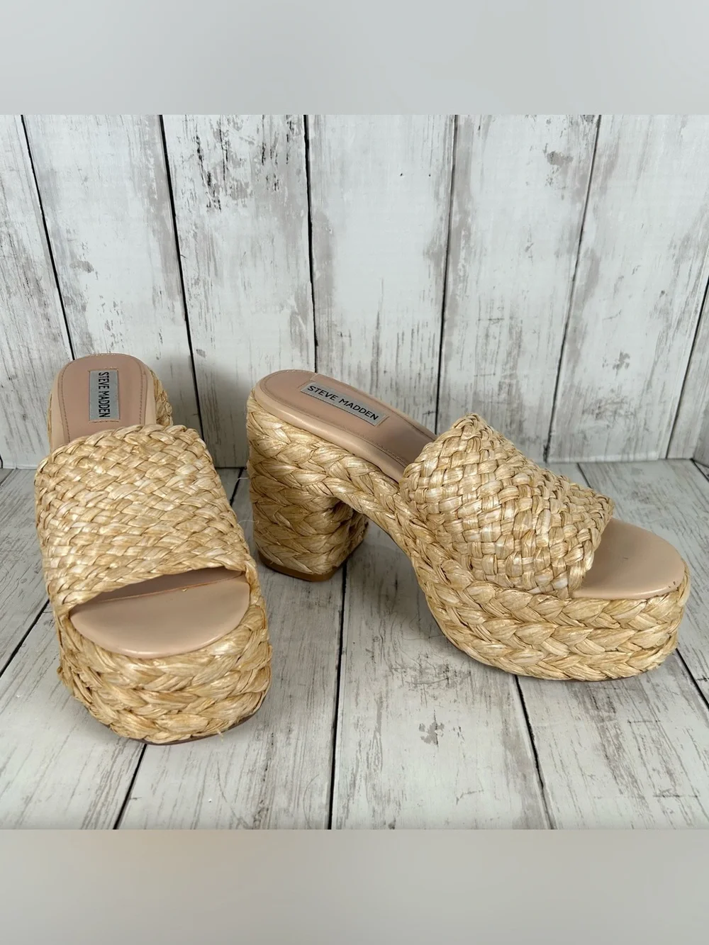 Steve Madden Bountiful Platform Chunky Raffia Sandals 9